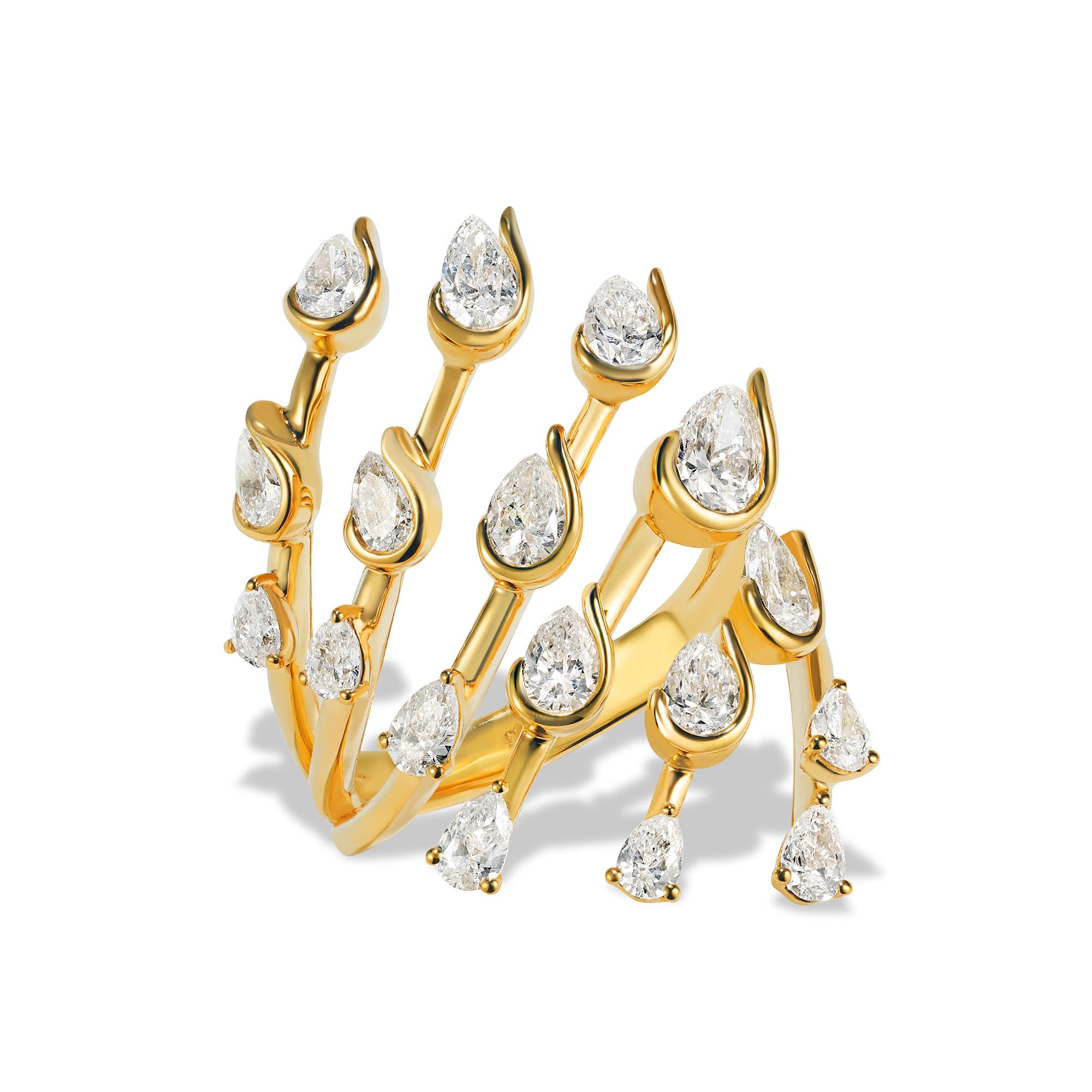 Pear Cascade Ring - 18k Gold & Lab Diamond