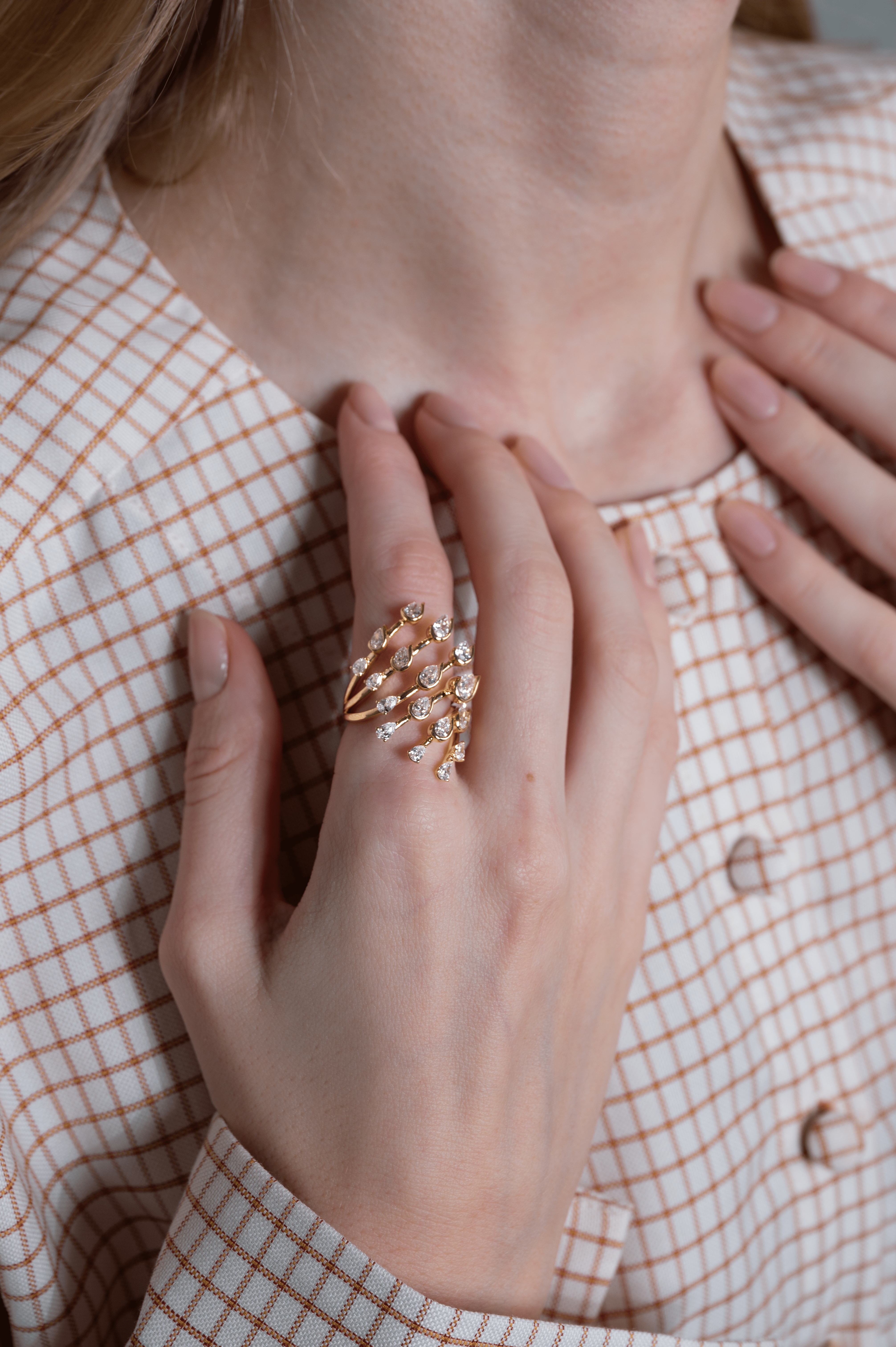 Pear Cascade Ring - 18k Gold & Lab Diamond