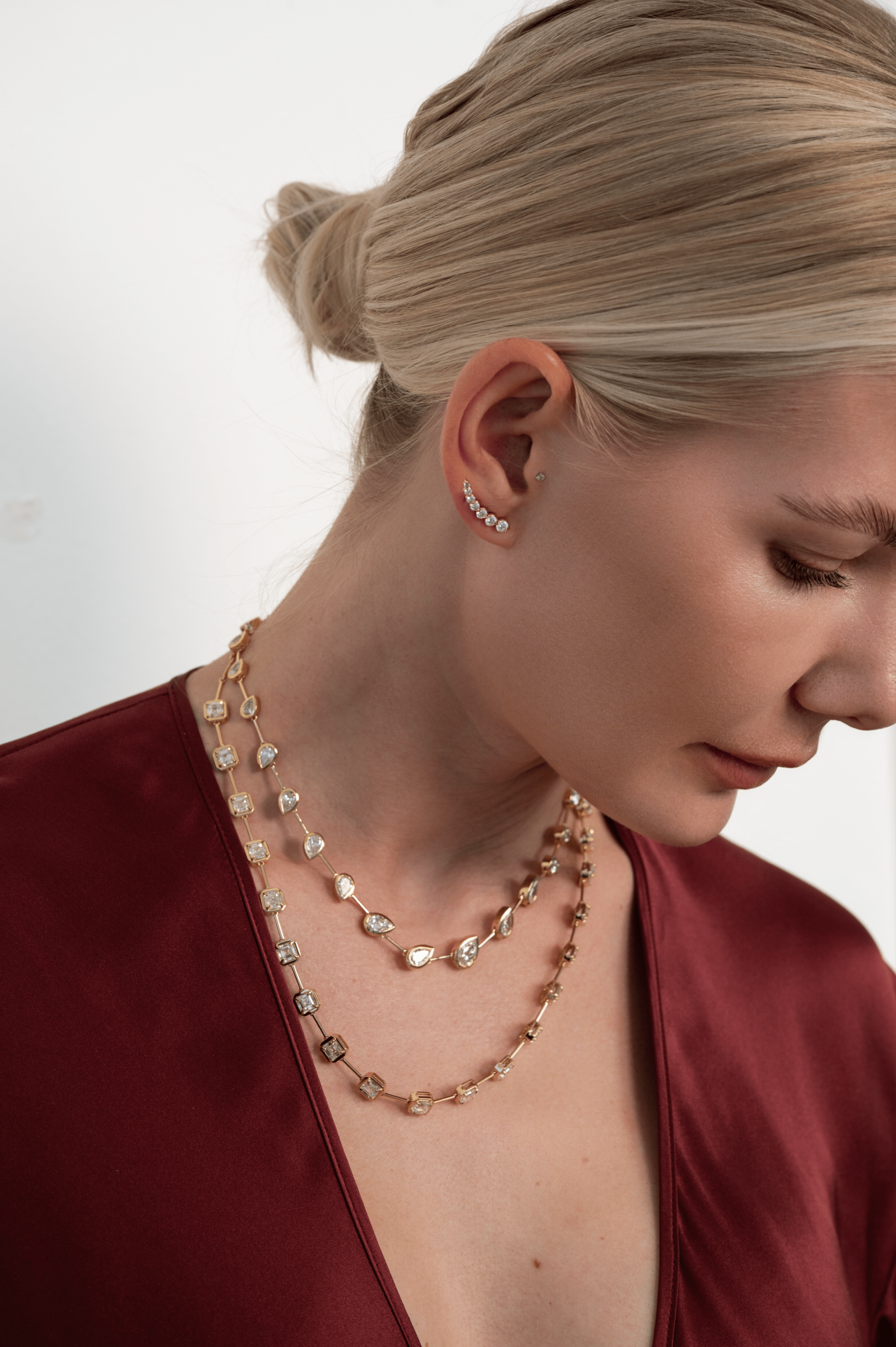 Ear Climber - graduated lab diamond ear climber in 18k gold