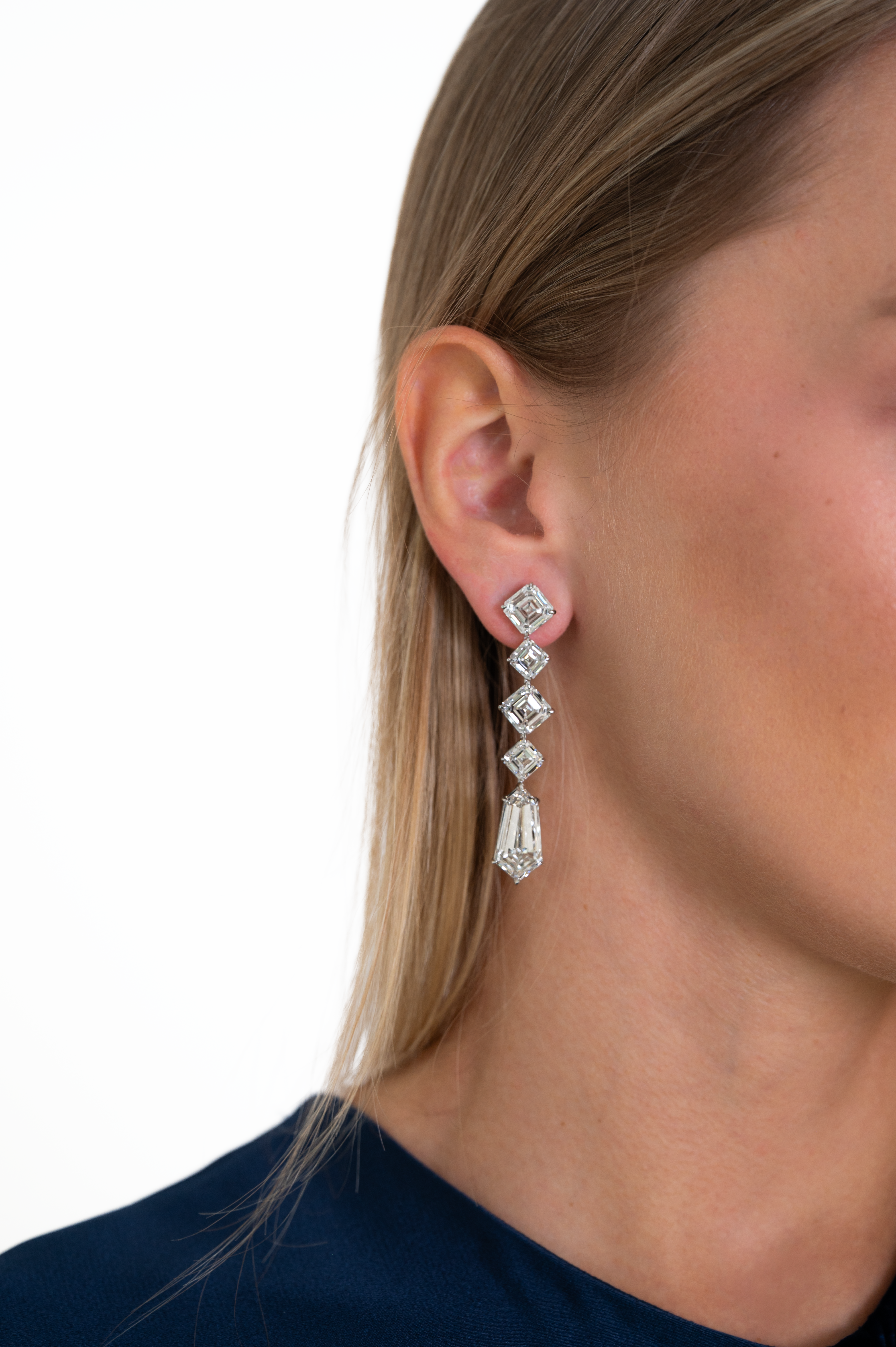 34 Carat Evening Earring -(4x 1.5ct asscher/4x 3ct asscher/2x x 8ct Shield cut)